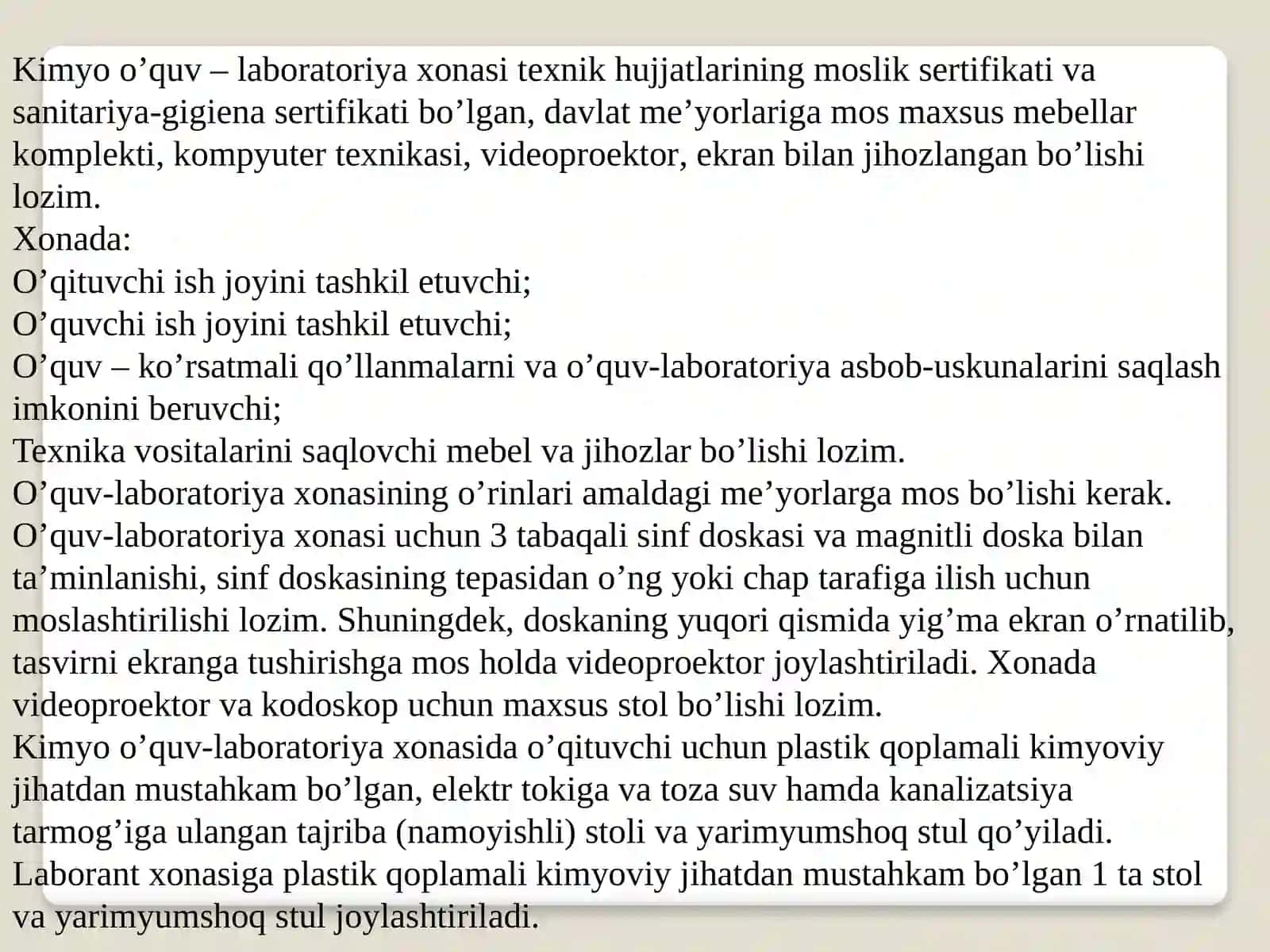 Kimyoviy eksperiment o‘tkazish xonasini tashkil etisliga doir umumiy mulohazalar 3