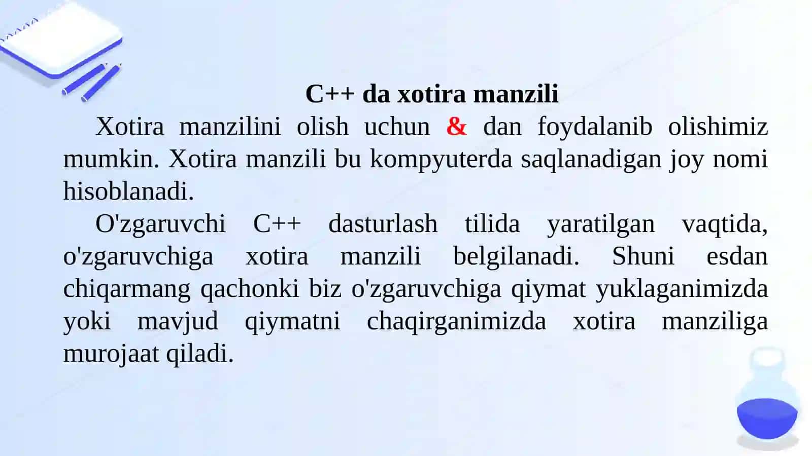 Koʻrsatkichlar va dinamik xotira bilan ishlash 3