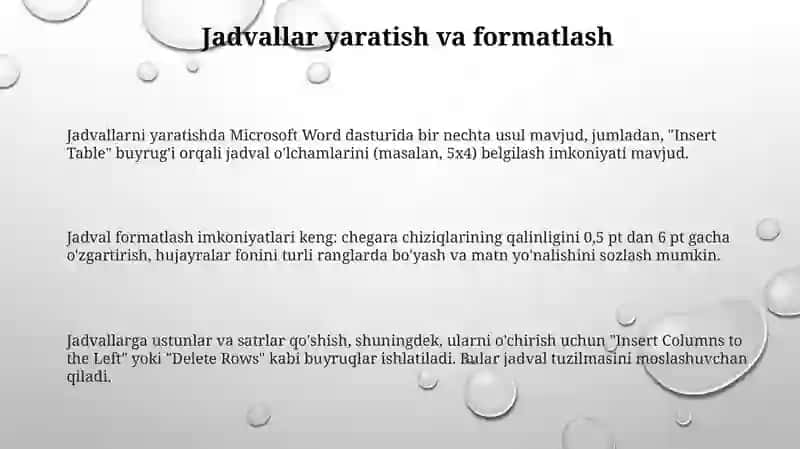 Jadvallar, Rasmlar va Shriftlar bilan Ishlash Asoslari 3