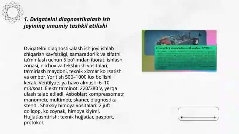 Dvigatelni diagnostikalash ish joyini organish 3
