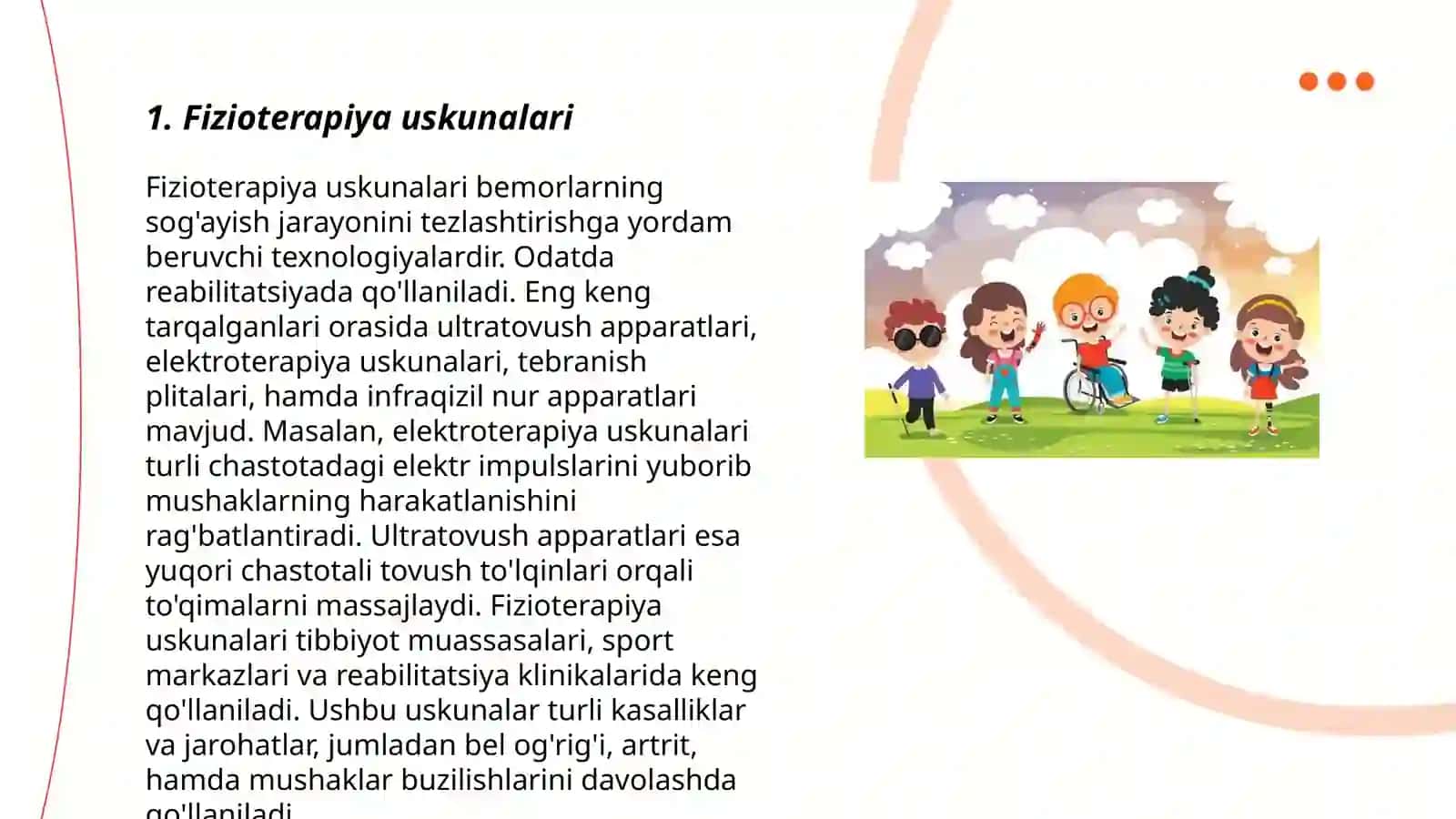 Nogironligi bo’lgan shaxslarni reabilitatsiya qilish va protezlash markazlarining bolalar reabilitasiya bo’limlari uchun zarur jihozlar 3