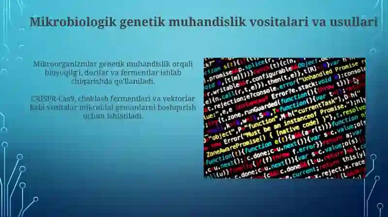 Mikroorganizmlarni gen muhandisligida qo'llanilishi va ushbu yo'nalishda erishilgan yutuqlarni taxlil qilib, olingan natijalar 3