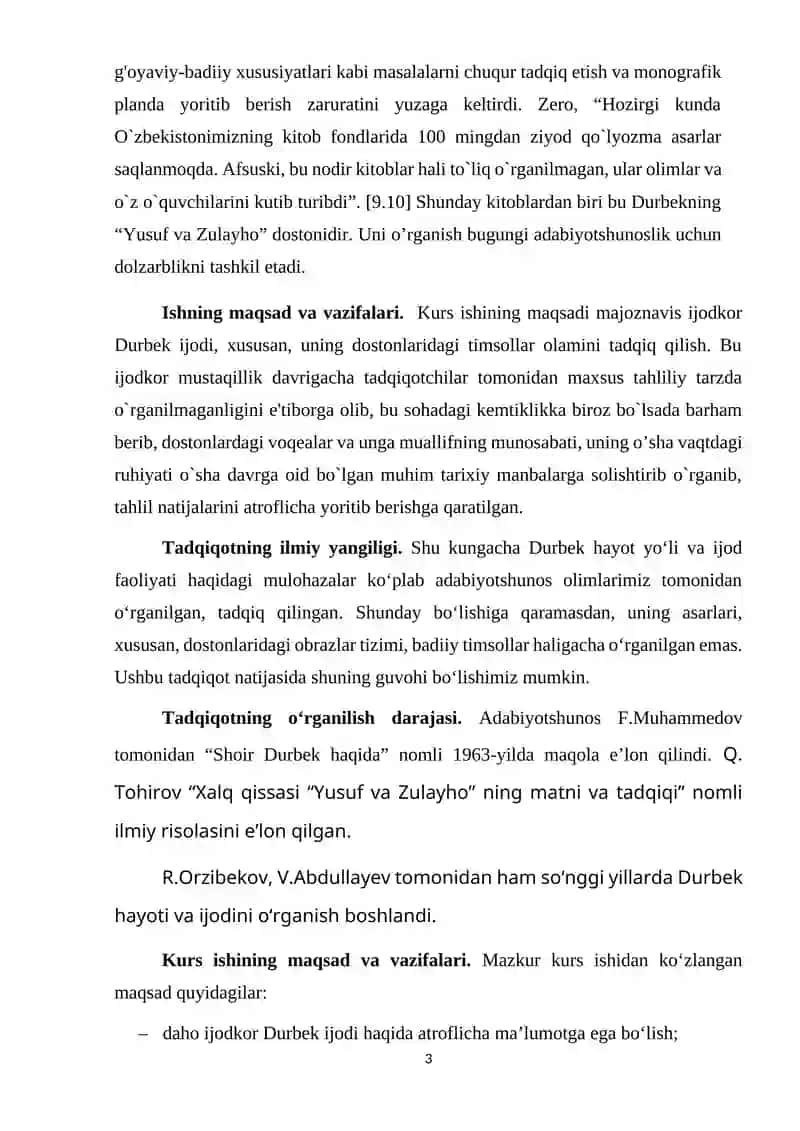 KURS ISHI MAVZU: DURBEKNING “YUSUF VA ZULAYHO” DOSTONIDA ZULAYHO OBRAZI 3