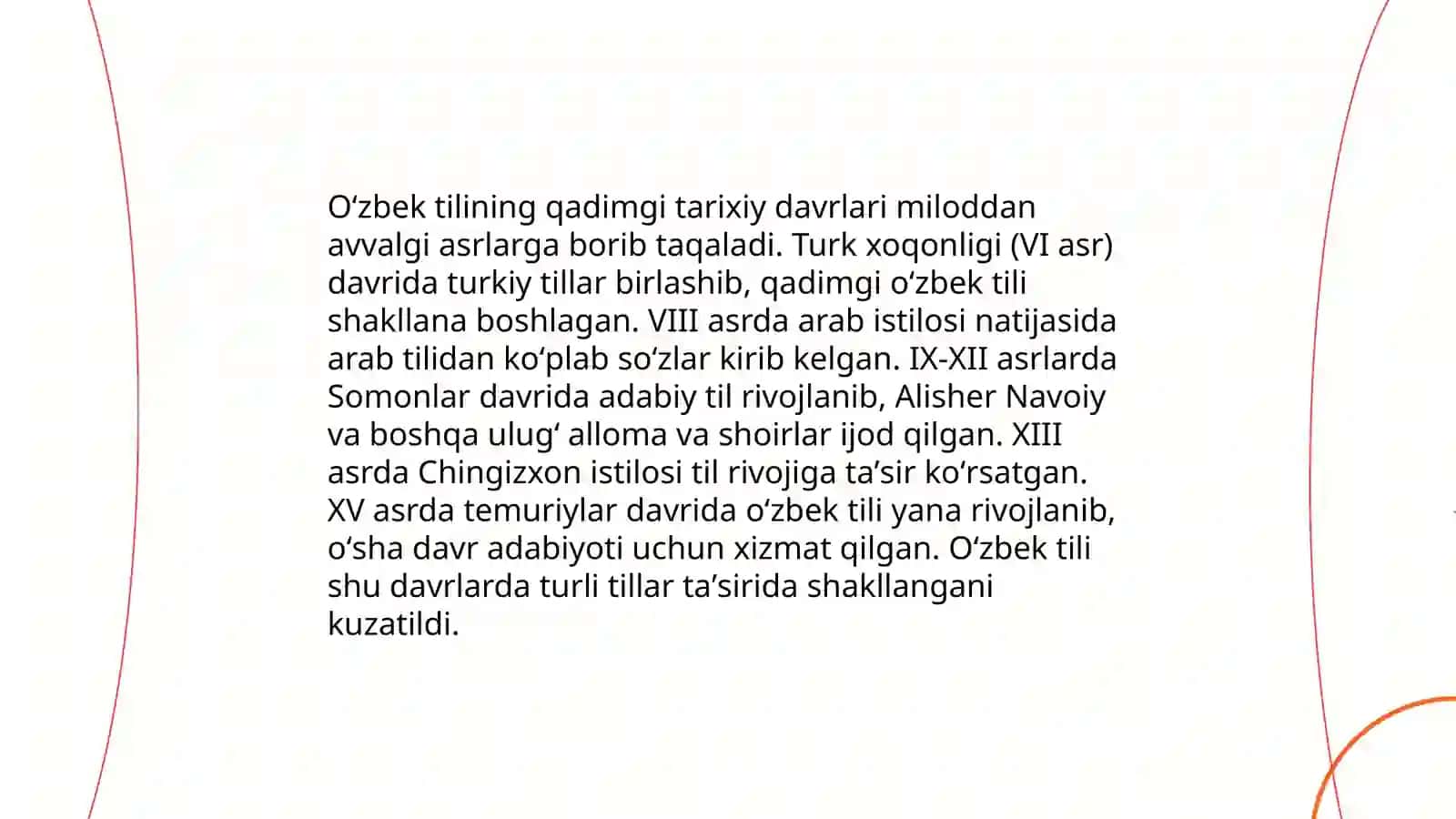 OʻZBEK TILINING TARAQQIYOT BOSQICHLARI, MANBALARI VA DIALEKTAL TARKIBI 3
