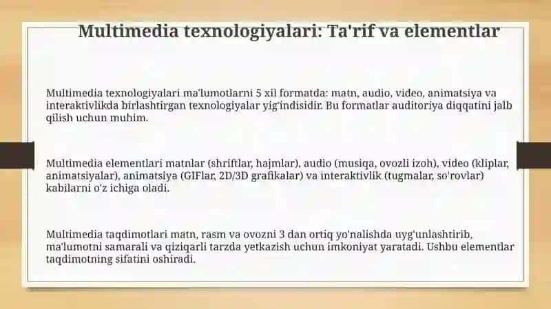 Multimedia texnologiyalari: Ta'rif va elementlar 3