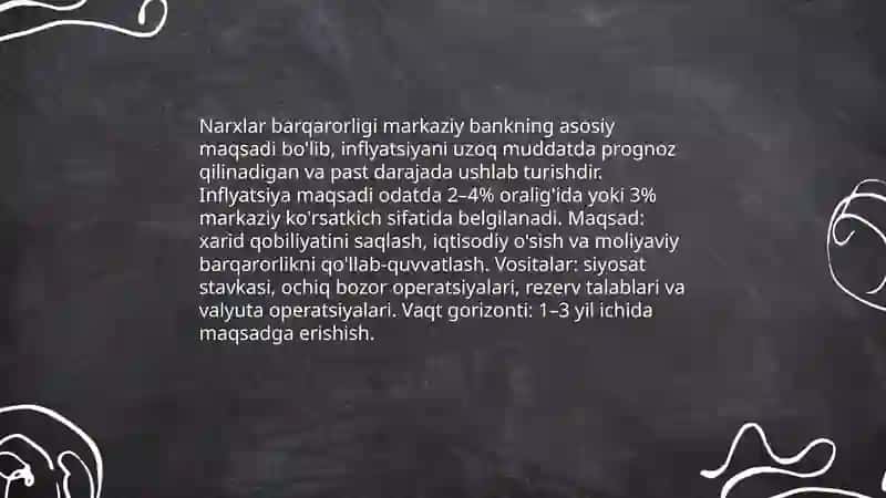 Narxlar barqarorligi va markaziy bank siyosati 3