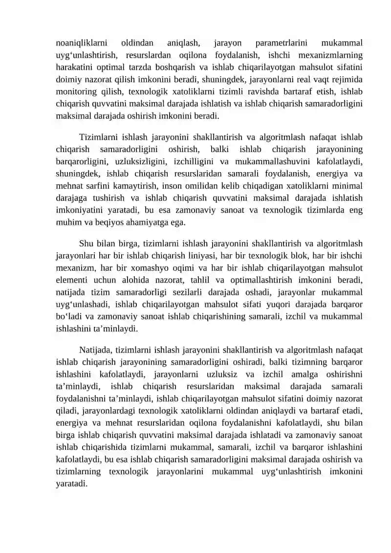 Tizimlarni ishlash jarayonini shakillantirish va algoritmlash 3