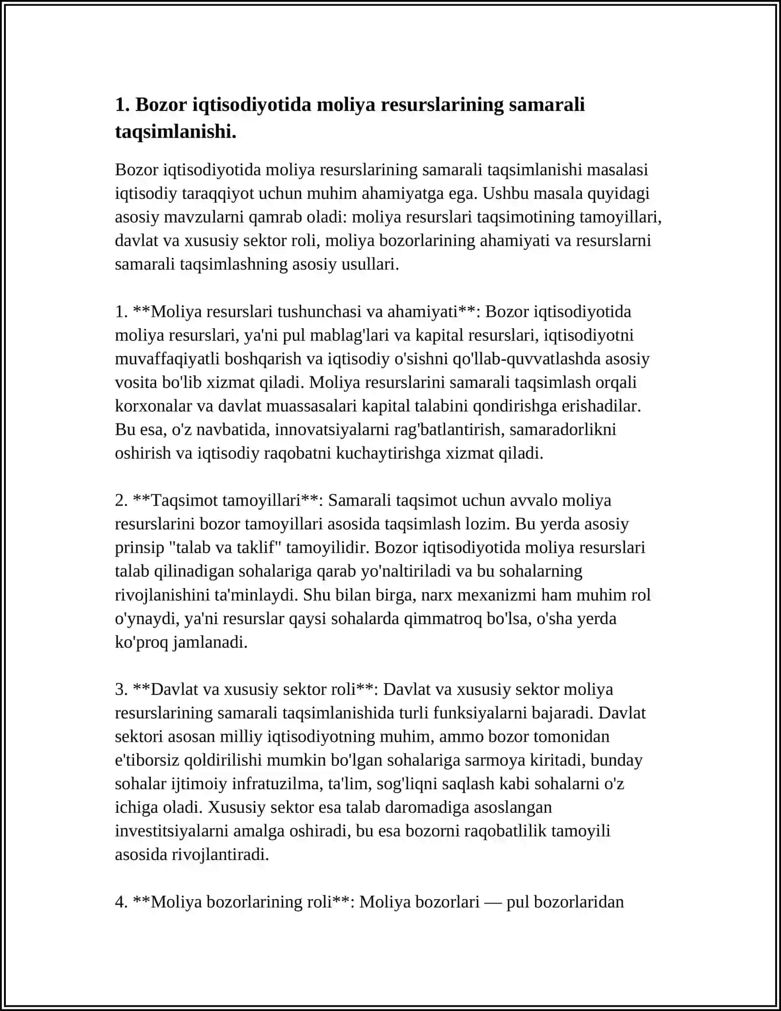 BOZOR IQTISODIYOTI SHAROITIDA MOLIYADAN FOYDALANISH O'ZIGA HOS XUSUSIYATLARI 3