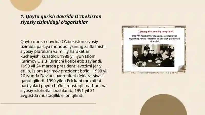 Qayta qurish yillarida O'zbekistondagi ijtimoiy-siyosiy vaziyat 3