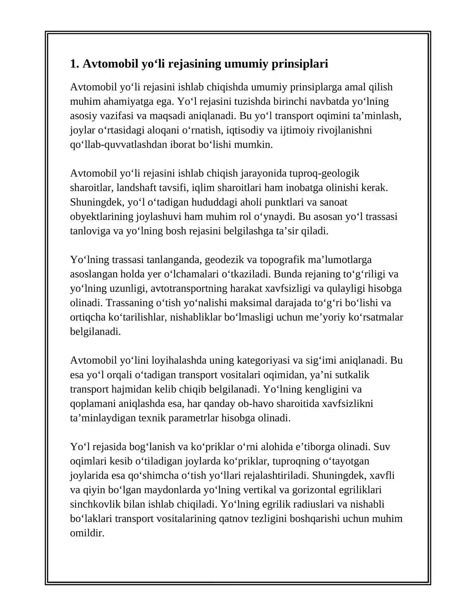 AVTOMOBIL YOʻLLARI REJASI VA BOʻYLAMA KESIM ELEMENTLARINI OʻRGANISH 3