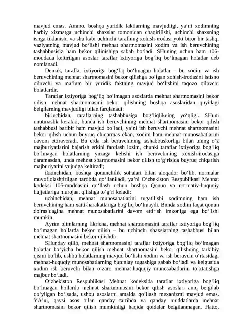 Mehnat shartnomasini bekor qilish 3