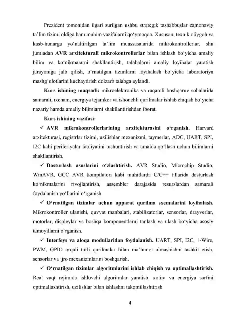 AVR MIKROKONTROLLERLARI ASOSIDA OʻRNATILGAN TIZIMLARNI YARATISH 3