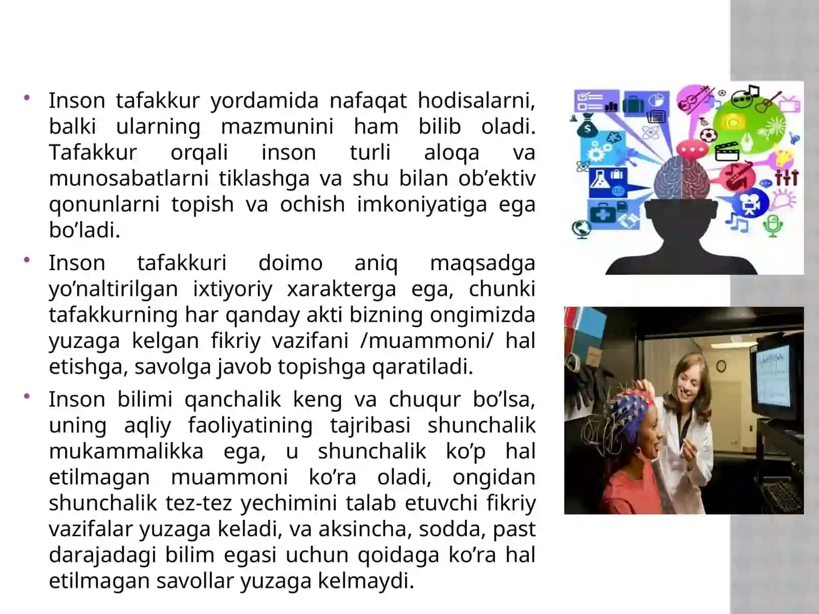 Tafakkur jarayonini eksperimental metodlari yordamida o’rganish 3