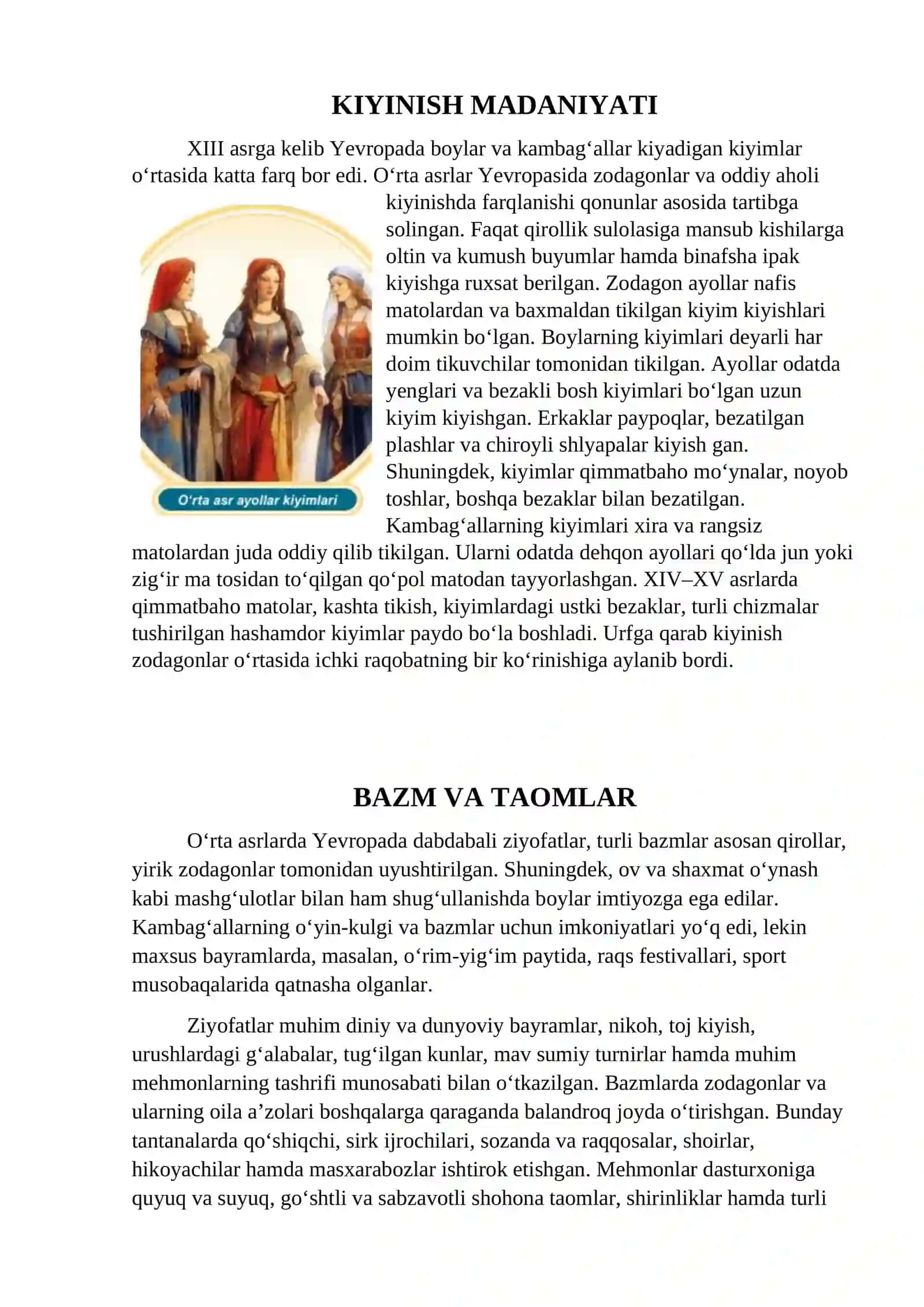 O‘rta asrlar Yevropa aholisining kundalik hayoti 3