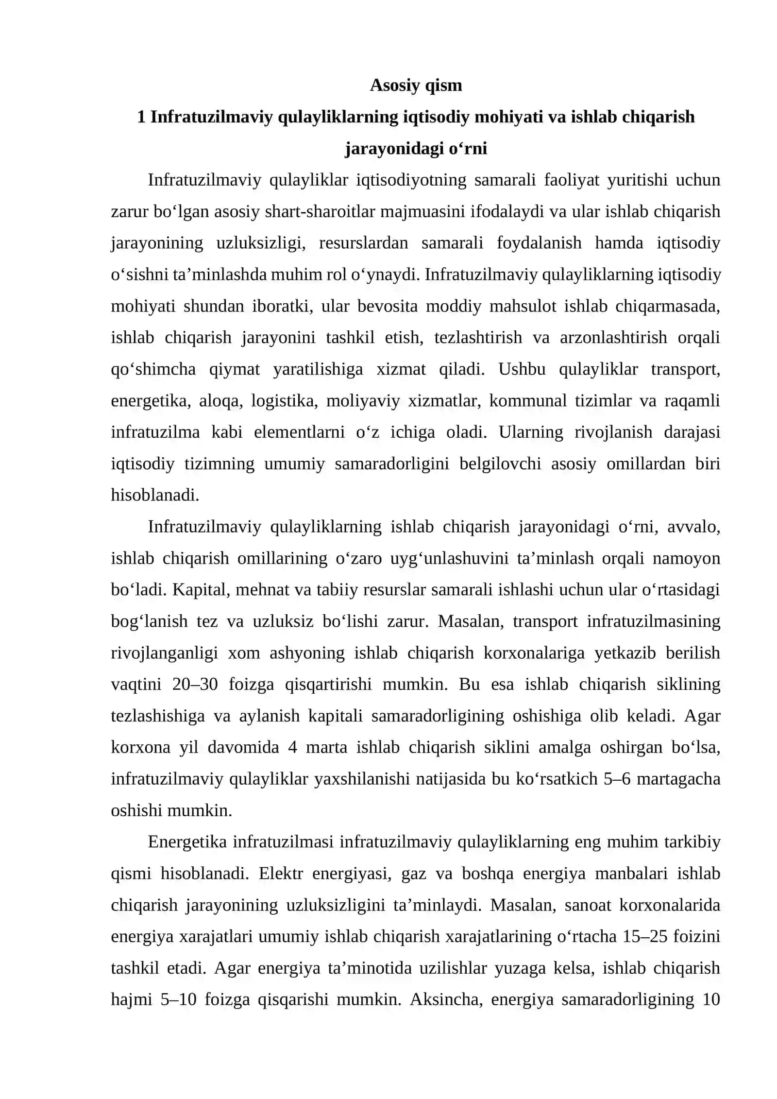 Ishlab chiqarishni takomillashtirishda infratuzilmaviy qulayliklarni baholash yo‘nalishlarini ishlab chiqish 3