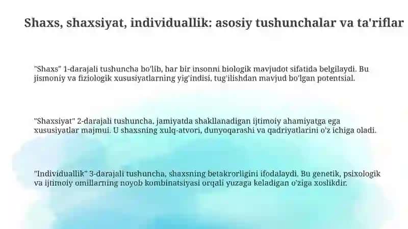 Individ, shaxs, individuallik tushunchasi 3
