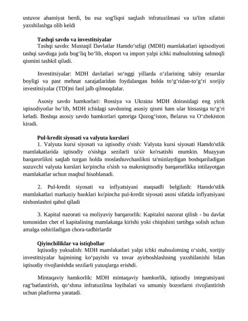 Mustaqil Davlatlar Hamdo'stligi Mamlakatlar Iqtisodiyoti 3