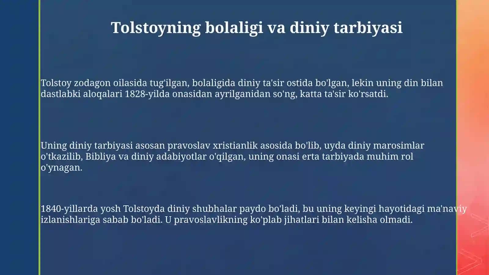 Lev Tolstoyning Igrornoma asaridagi diniy e'tiqodlarni tahlil 3