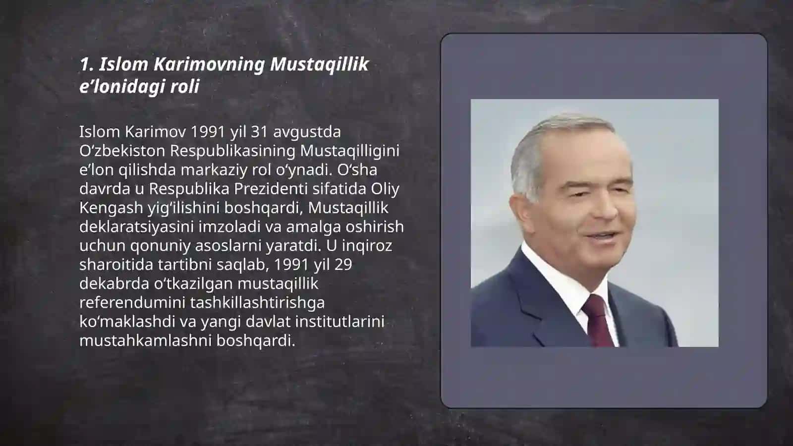 Islom Karimov Ozbekiston Mustaqiligiga qoshgan hissasi 3