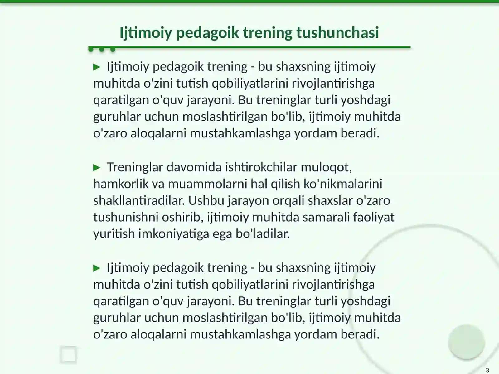 Ijtimoiy pedagoik trening: mazmuni mohiyati va qòllash tartibi 3