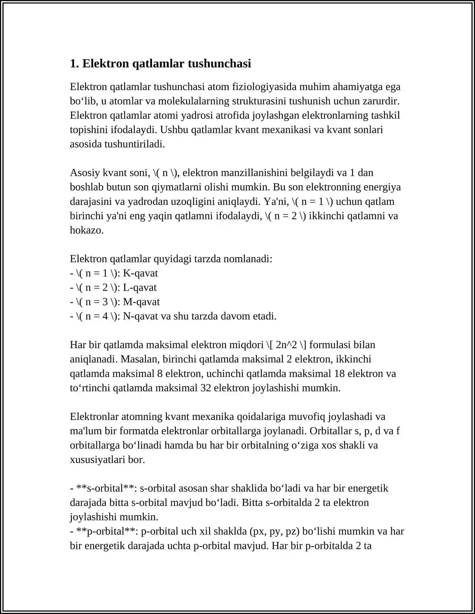 Elektron qatlamlar tushunchasi 3