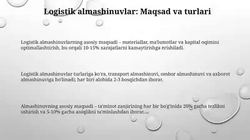 Logistik almashinuvlari 3