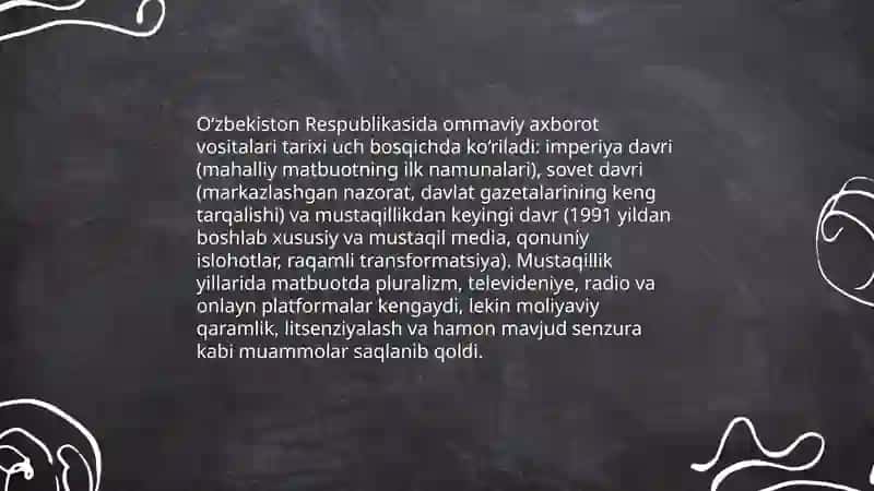 O’zbekiston Respublikasida ommaviy axborot vositalarining faoliyati 3