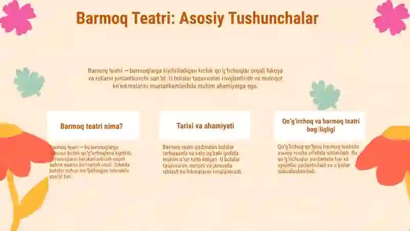 Barmoq teatri. Qo'g'irchoq - qo'lpoq. Aplikatsiyada qirqishni har hil usullarda bajarish. Pape-mashe usulida o'yinchoqlar yasash 3