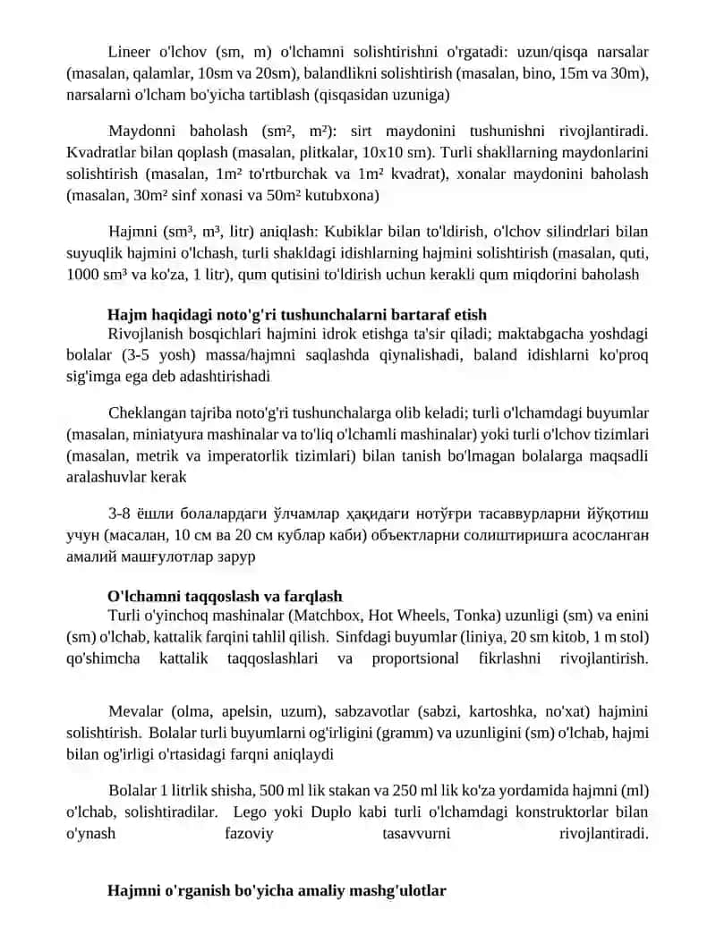 Bolalar ob'ekt hajmini tushunish va o'lchashning rivojlanishi 3
