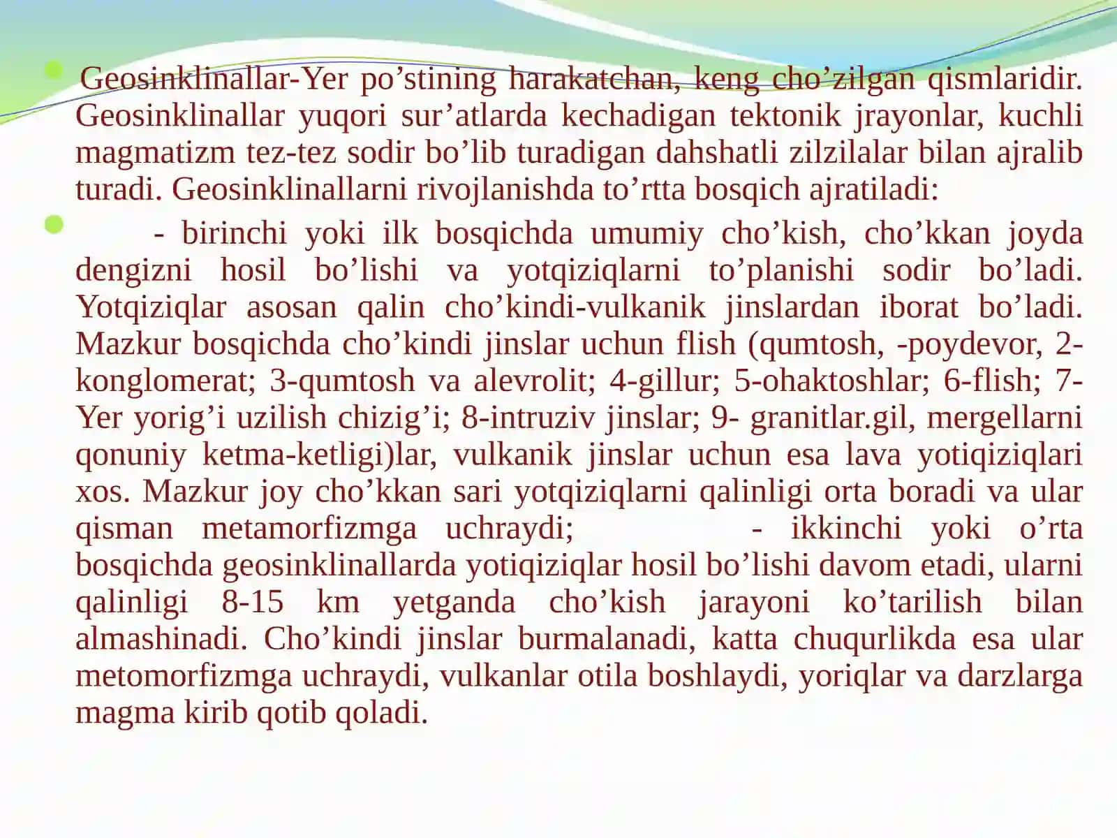Geoxronologik jadval. Platformalar, geosinklinallar 3