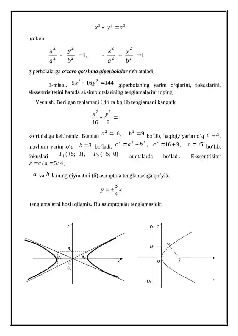 Ikkinchi tartibli egri chiziqlar. Giperbola, parabola 3