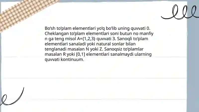 To’plamlar quvvatiga ko’ra turlari 3