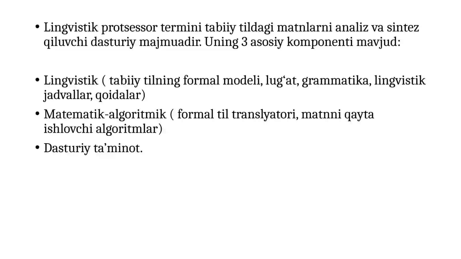 Lingvistik protsessorning Grammatik komponenti 3