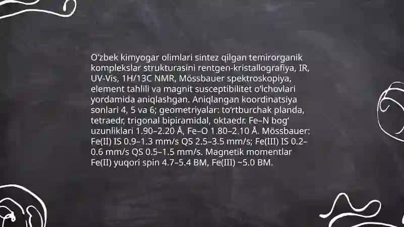 O’zbek kimyogar olimlari tomonidan temirorganik birikmalar yuzasidan amalga oshirilgan ishlar 3
