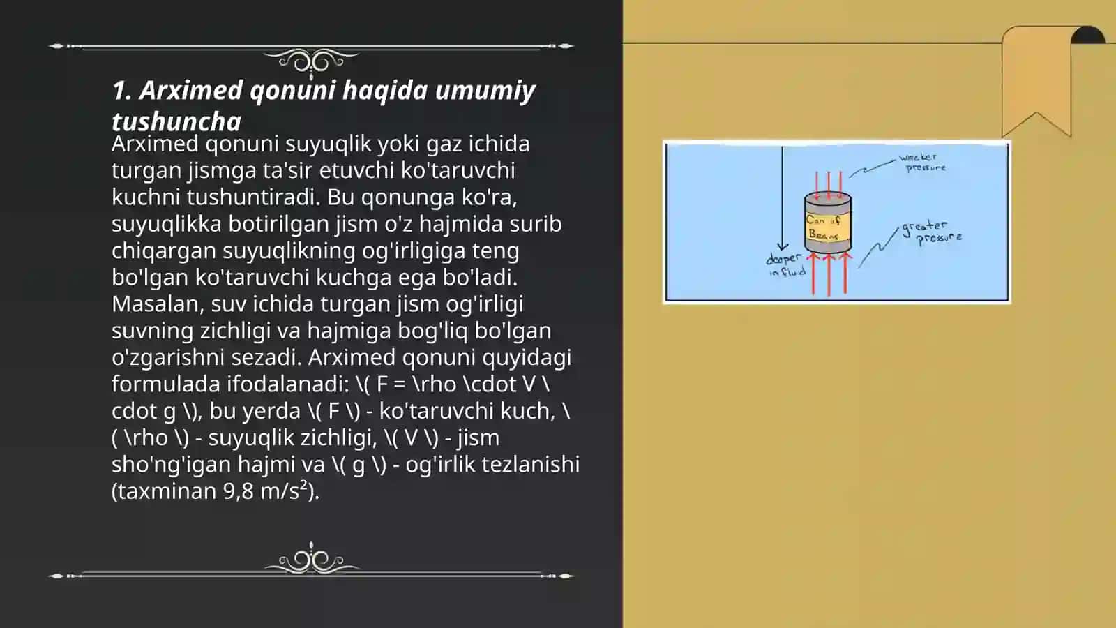 Organizimning suyuq muhitdagi zichligini aniqlash. Arximed qonunini o'rganish 3