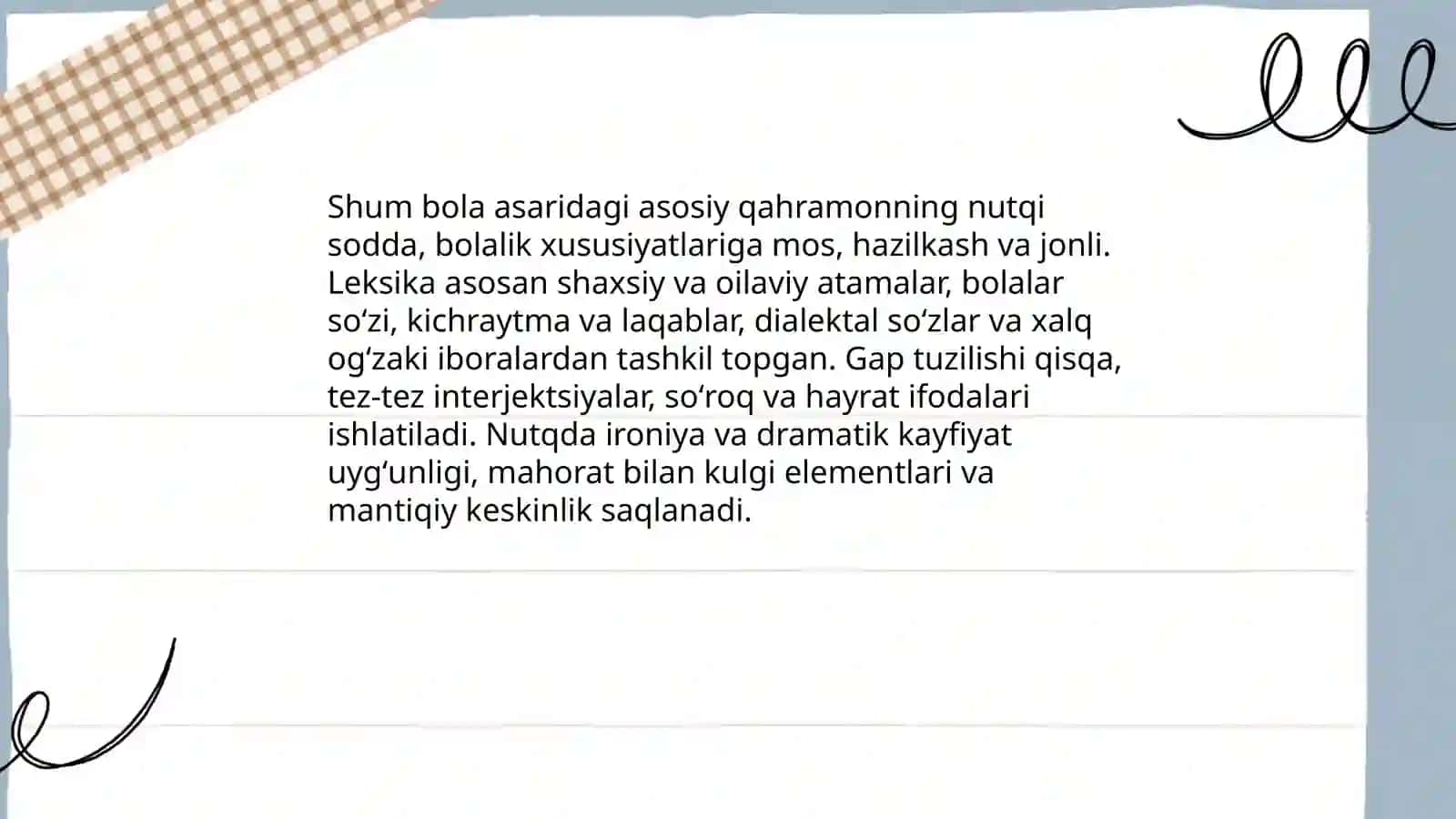 Shum bola asarida qahramon nutqi 3