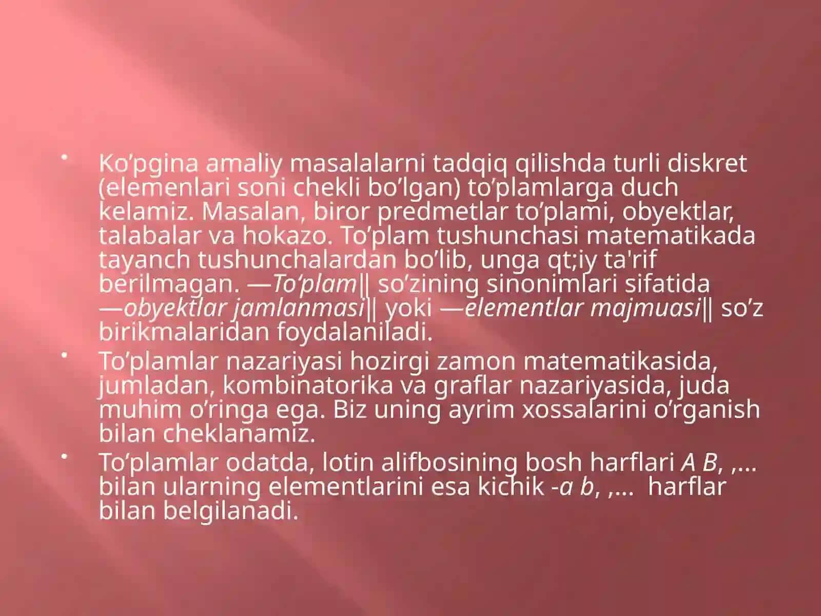 To’plamlar va ular ustida amallar 3