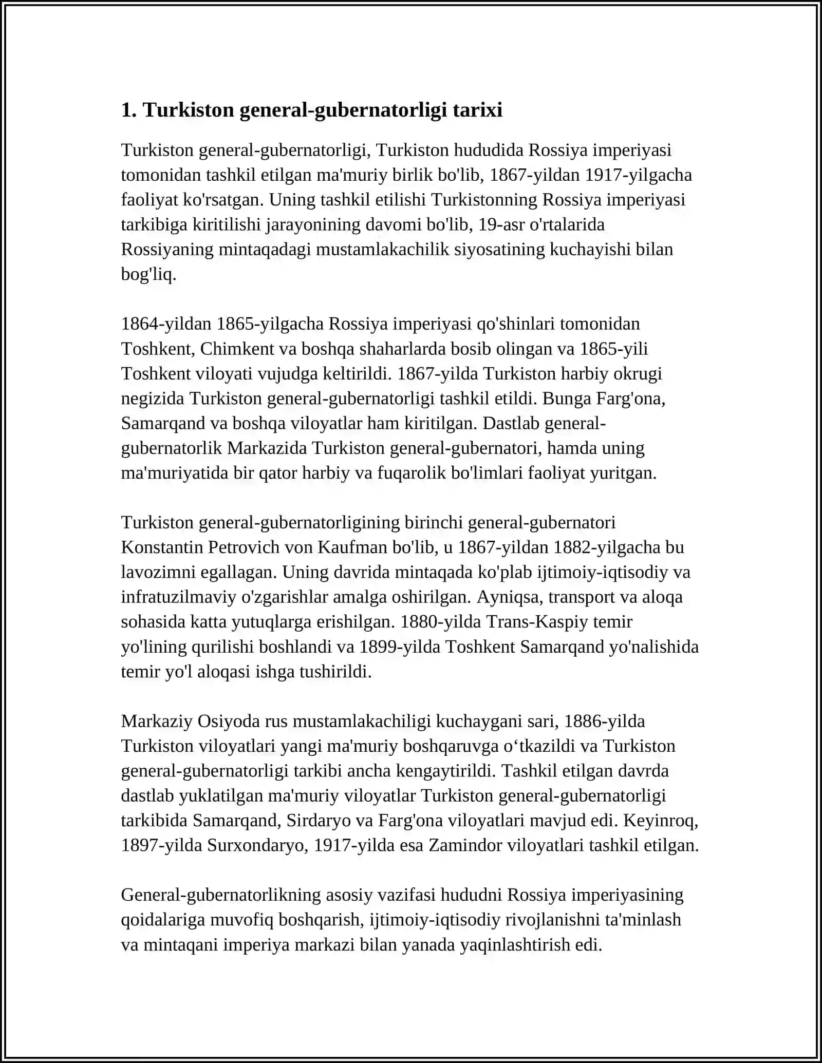 TURKISTON GENERAL GUBERNATORLIGI KANSELARIYASI MATERIALLARI. OʻRTA OSIYO TARIXIGA OID MANBA 3