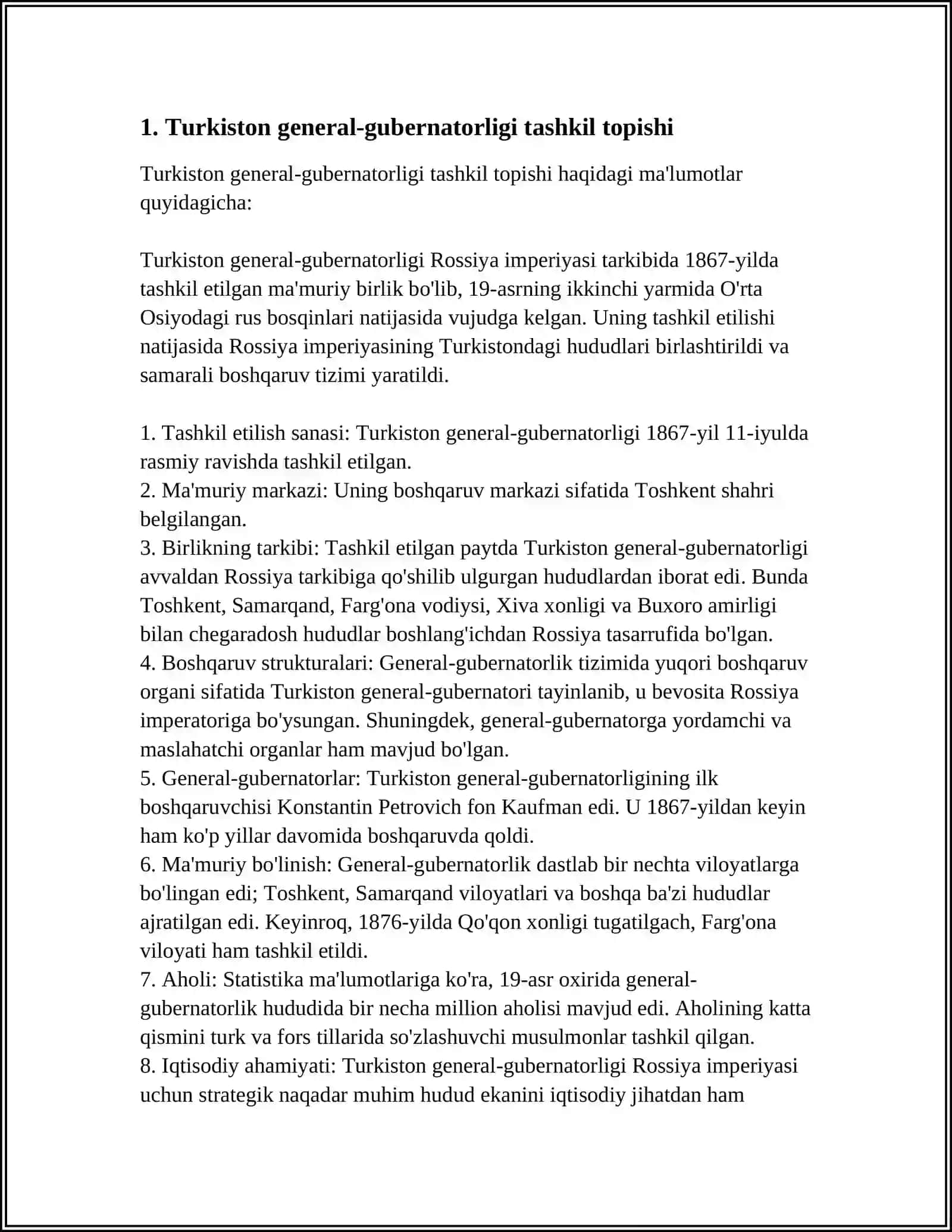 Turkiston general-gubernatorligi tashkil topishi 3