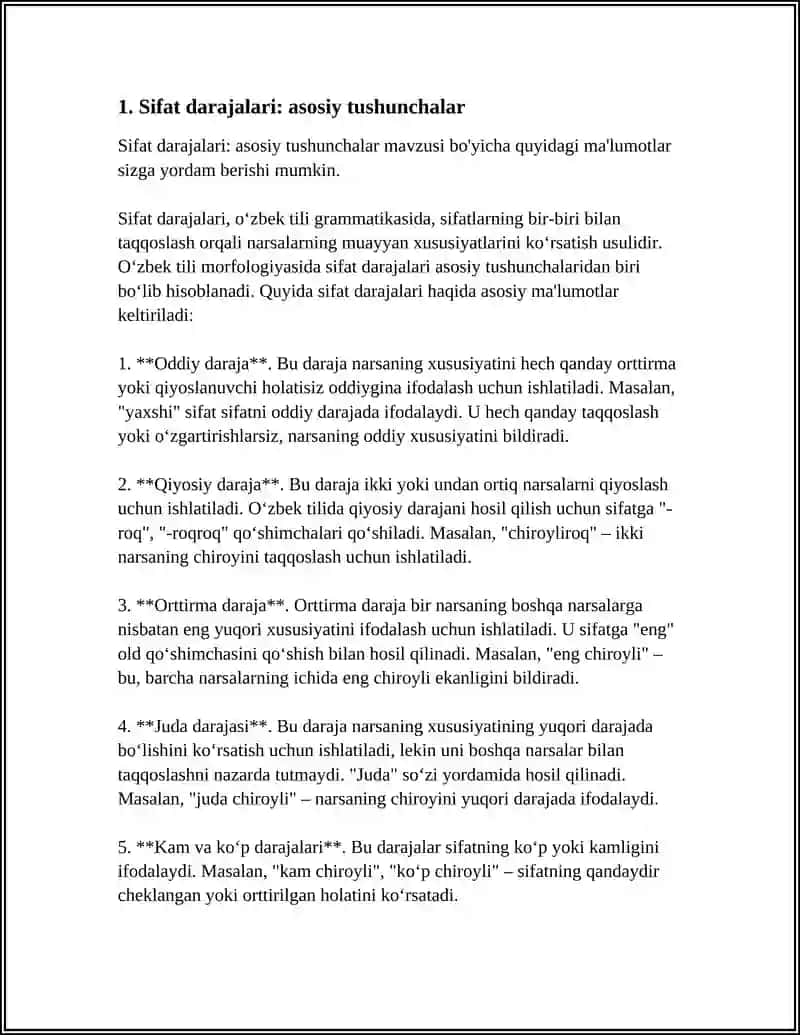 Sifat darajalari Qiyoysi Daraja Turlanishi va Yasalishi 3