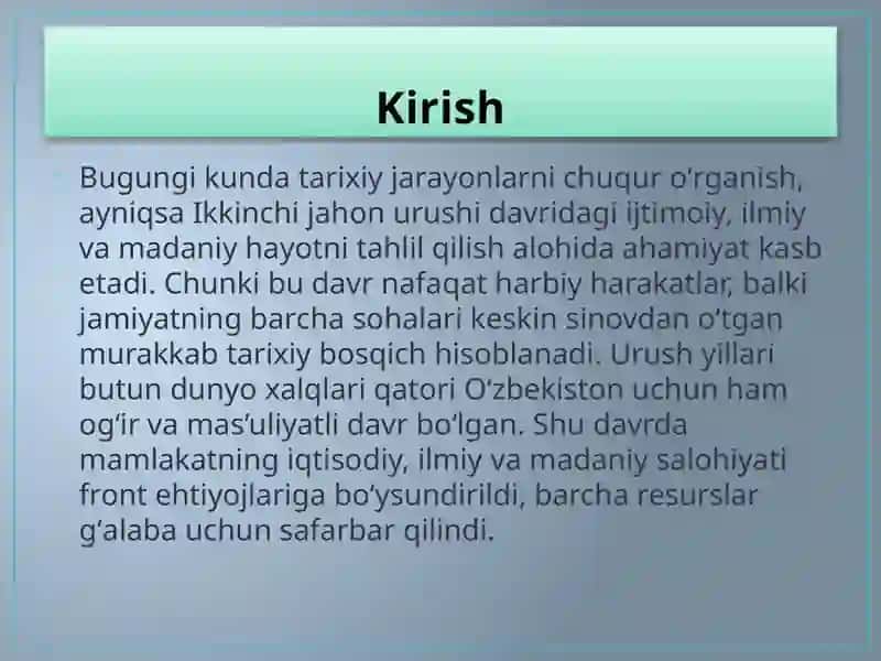 Oʻzbekistonda Fan va Madaniyat Rivojlanishi Urush Yillarida 3