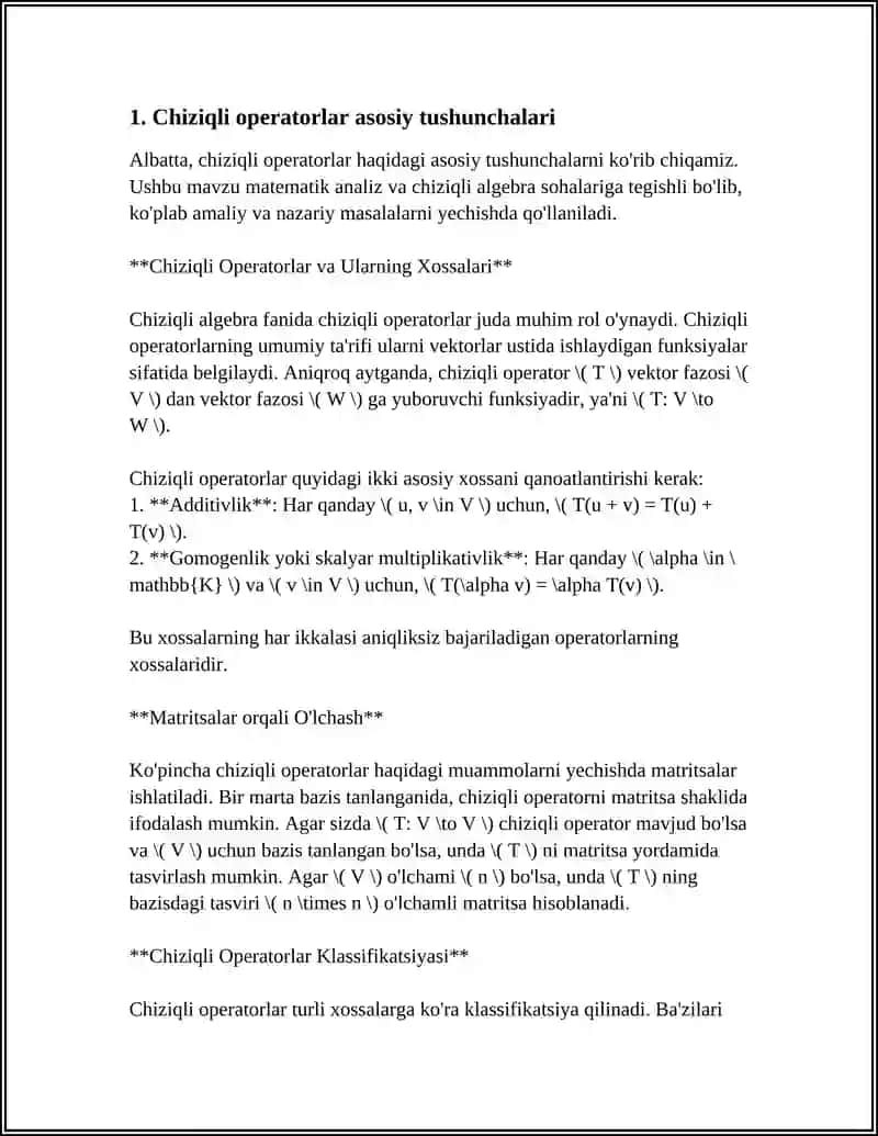 CHIZIQLI OPERATORLAR VA ULARNING XOSSALARI 3