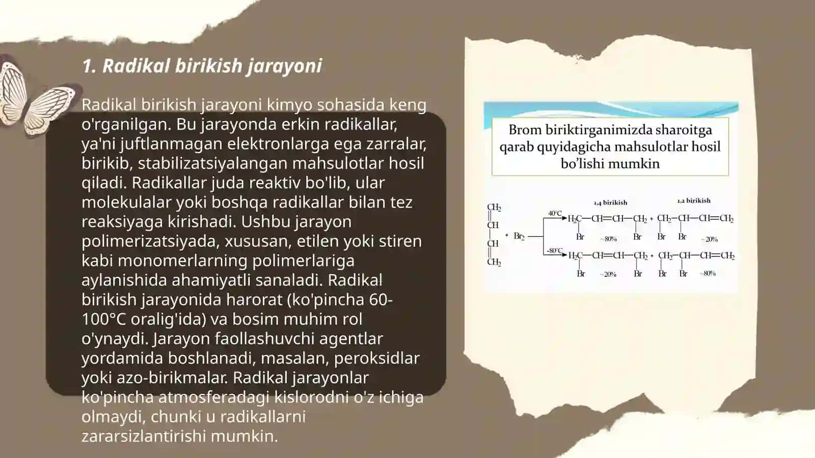 Radikal birikish. Radikal faoliyat zarralar. Xarrash effekti 3