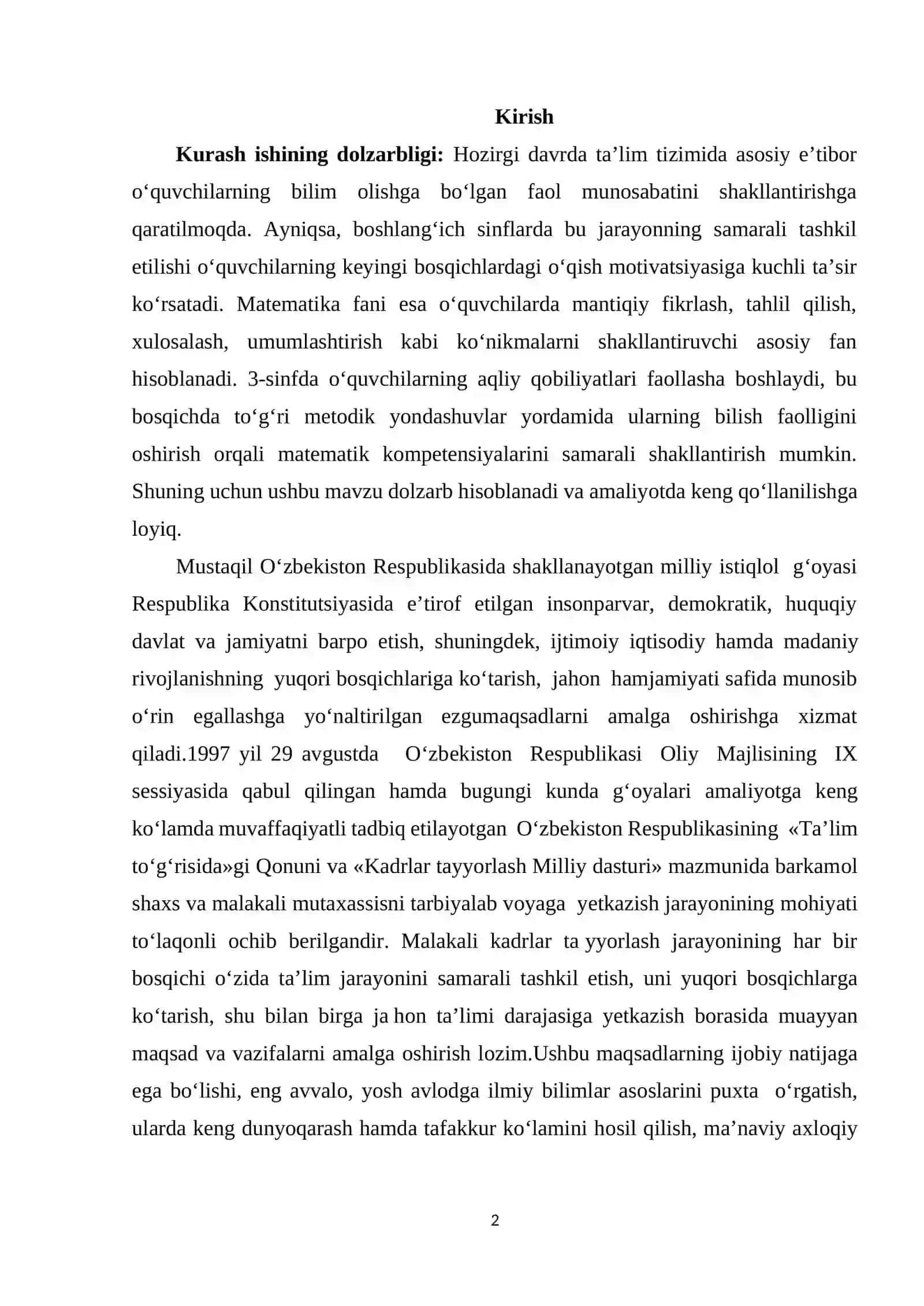 UCHINCHI  SINF MATEMATEKADAN O’QUVCHILARNING BILISH FAOLLIGINI OSHIRISH METODIKASI. kurs ishi 3