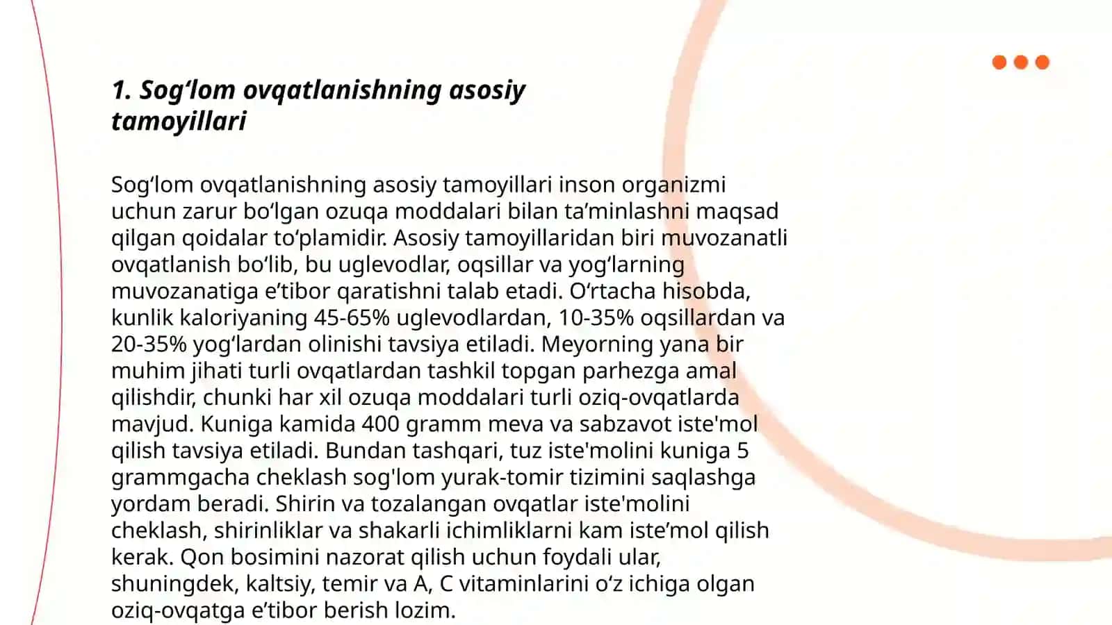 Sogʻlom va oqilona ovqatlanish tushunchasi. Haqiqiy ovqatlanishni baholash 3