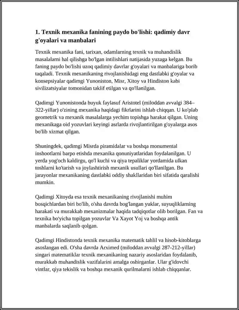 Texnik Mexanika Fanining Rivojlanish Tarixi Referat 3