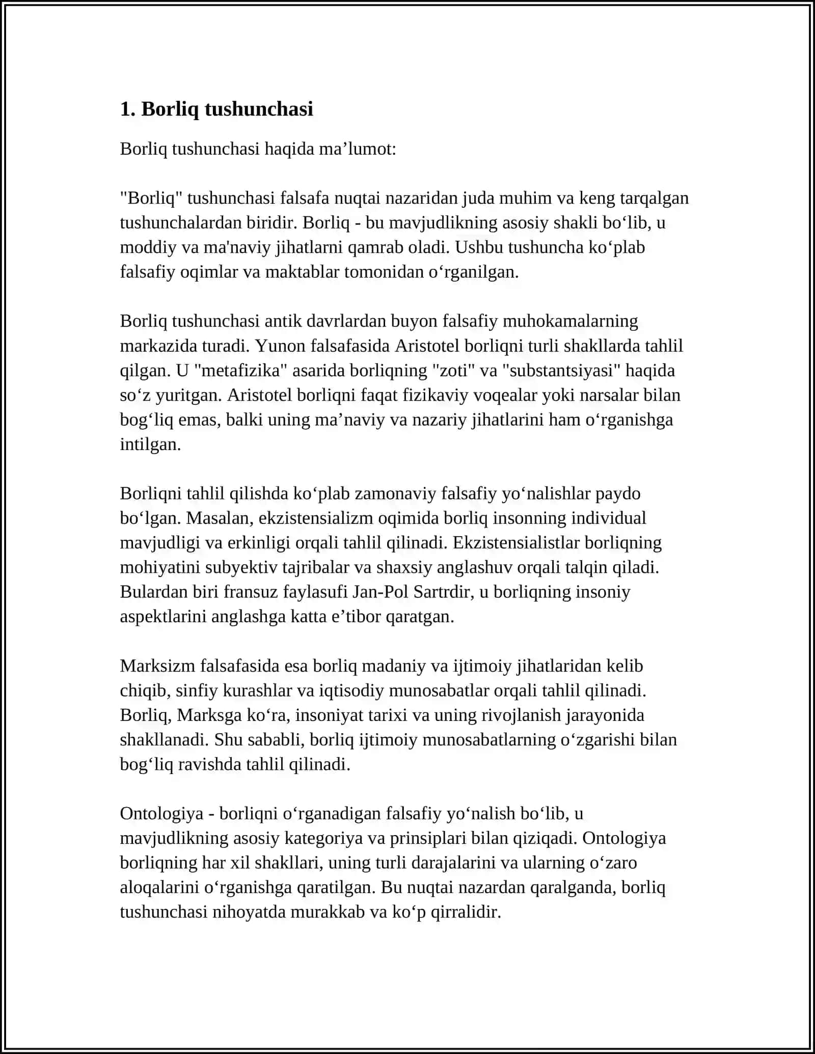 MUSTAQIL ISH Mavzu: BORLIQ FALSAFASI 3