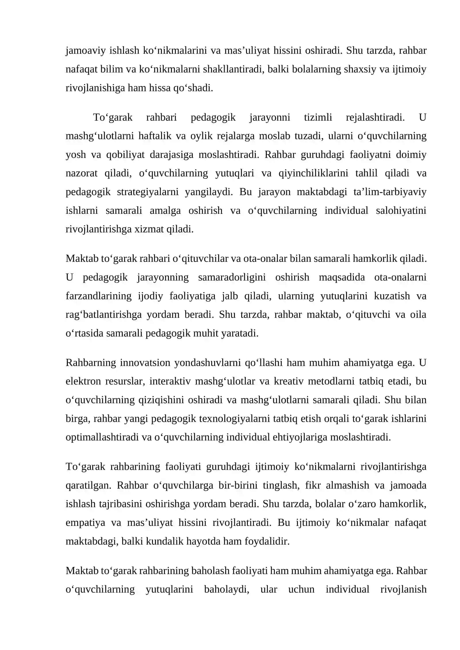 Maktab to‘garak rahbarining pedagogik faoliyati va o‘quvchilarning ijtimoiy va ijodiy rivojlanishi 3