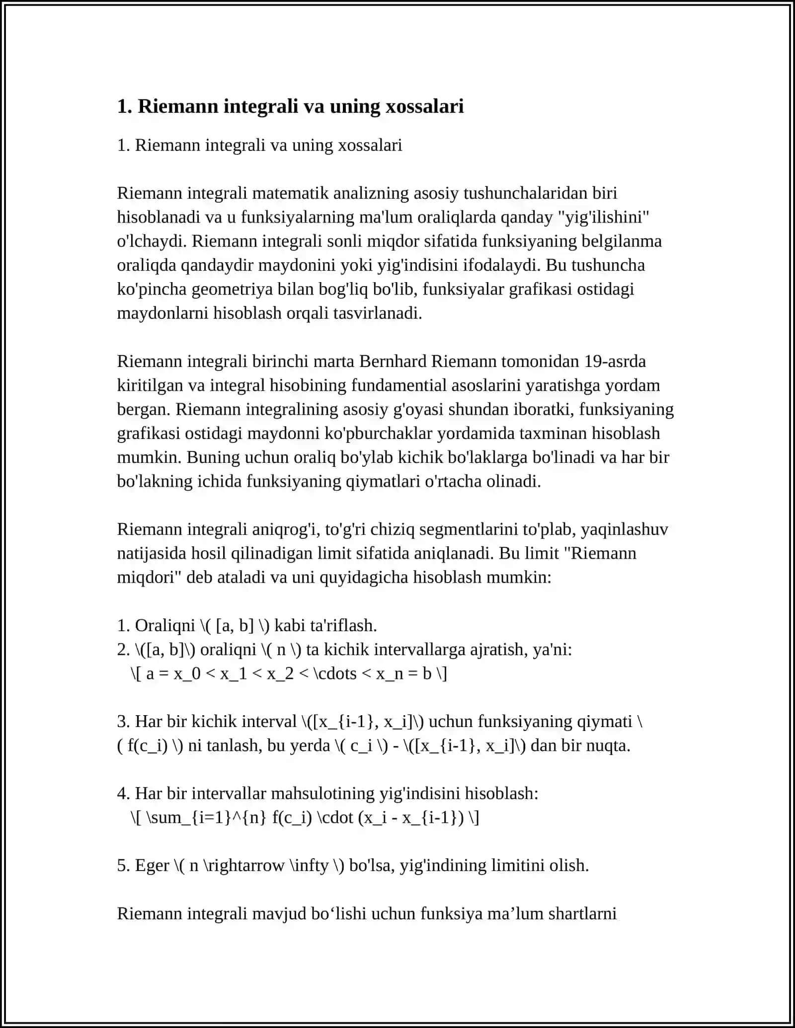 INTEGRAL USULI VA UNI TAHLILDA QO‘LLANILISHI 3