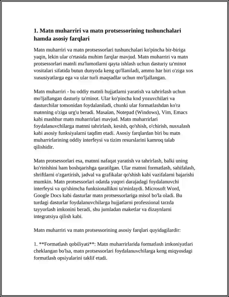 MATNLI MA'LUMOTLARNI QAYTA ISHLASH DASTURIY TA'MINOTI VA TEXNOLOGIYALARI(MATN MUHARRIRI VA MATN PROTSESSORI) 3